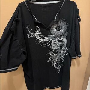 Black T-Shirt with Silver Sunburst Design